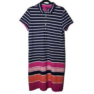 Lands' End Womens Striped Collared Short Sleeve Polo Midi Shirt Dress Size Large